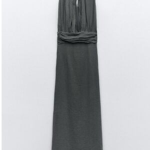 Zara Charcoal Backless Linen Maxi Dress